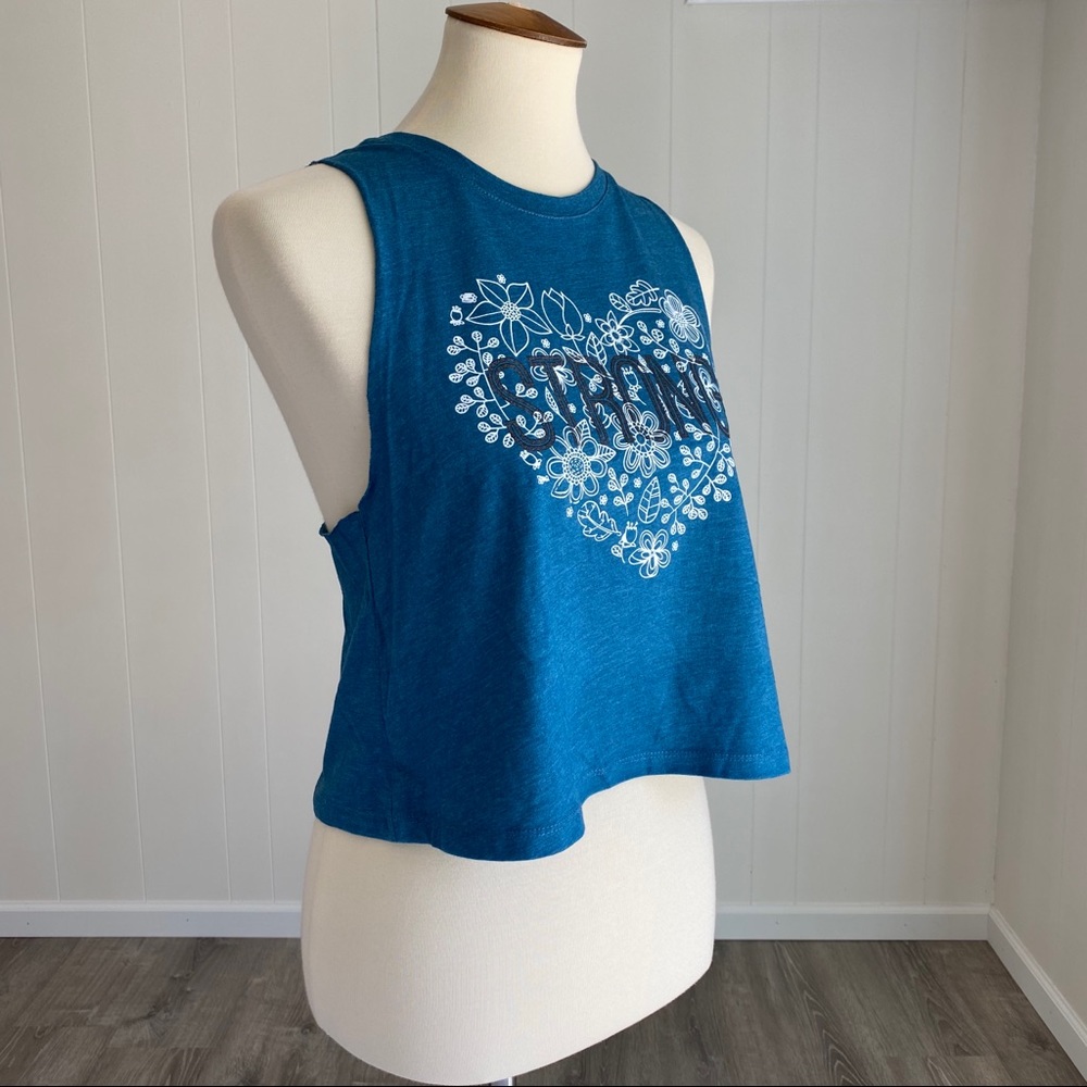 Heathered Teal STRONG Cropped Muscle Tank Floral